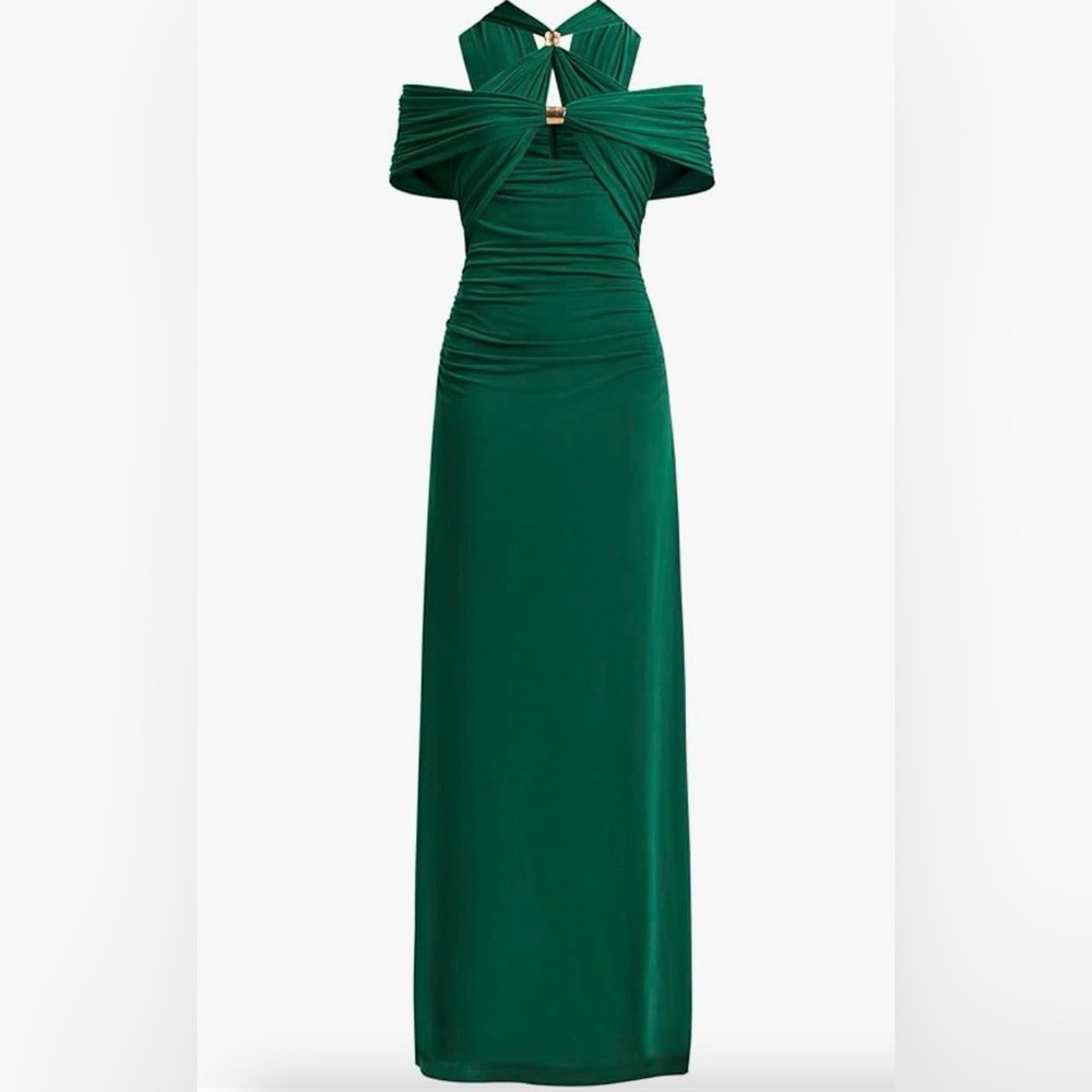 NWT HERVE LEGER PARIS THE ELLE GOWN MAXI DRESS, SOSE XXS, PINE GREEN
